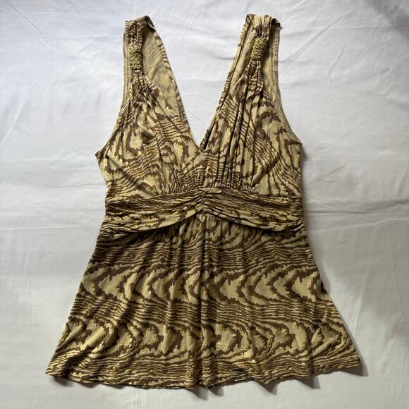 2007 Express Metallic Animal Print Empire Waist Babydoll Top Small Y2K Chic - Picture 3 of 9